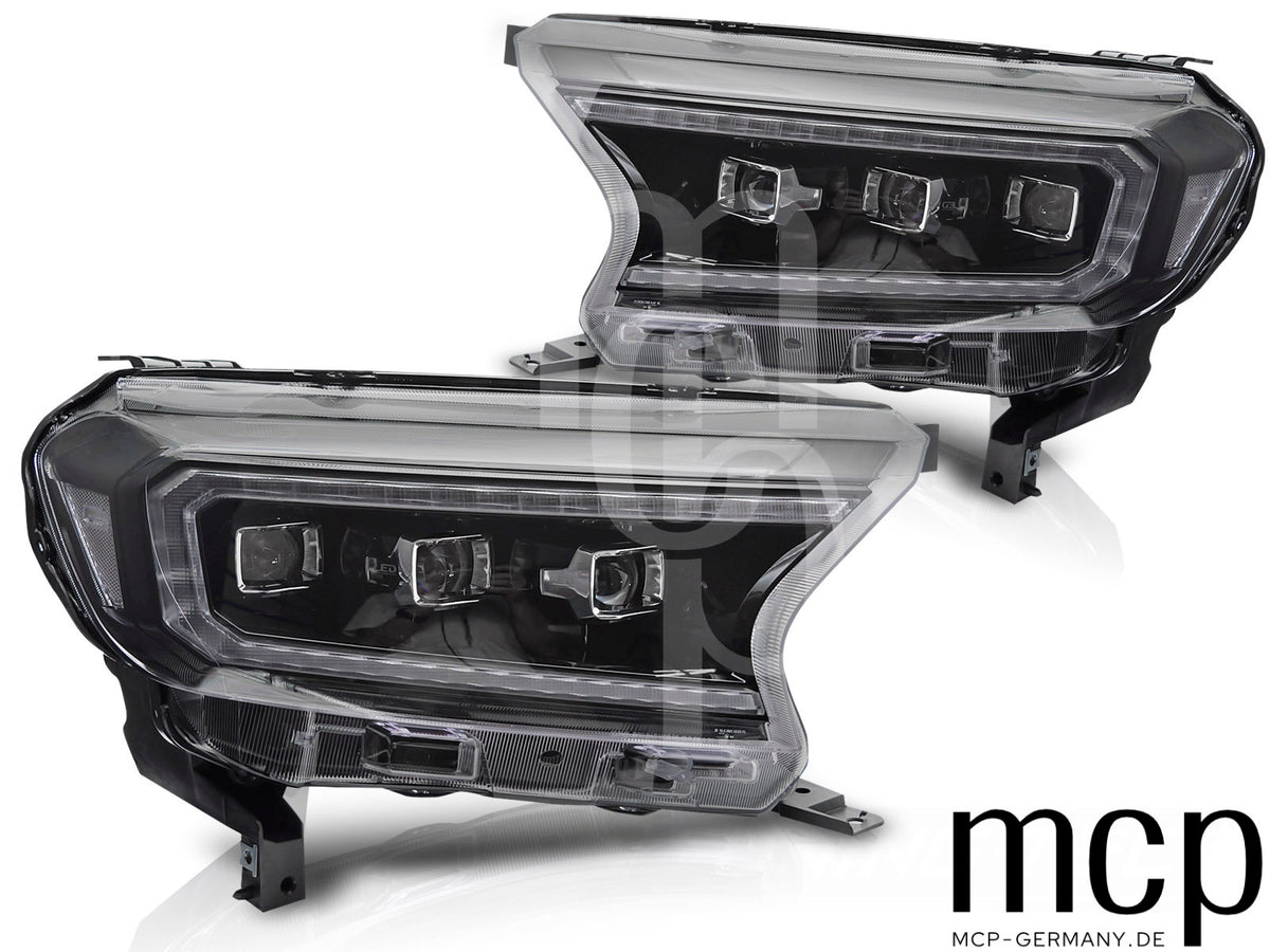 Voll LED Scheinwerfer Set für Ford Ranger V (2016 bis 2022) in Schwarz mit LED Tagfahrlicht