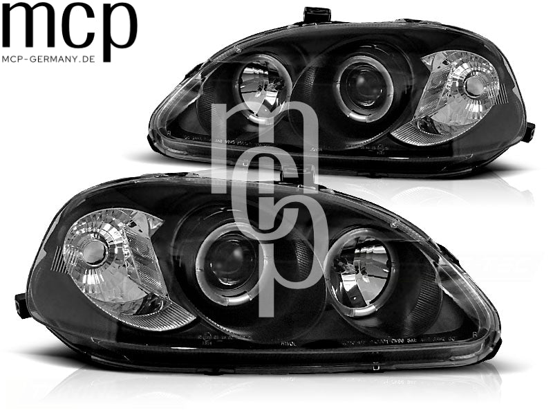 Angel Eyes Scheinwerfer Set für Honda Civic 2D/3D/4D (09/1995 bis 02/1999) in Schwarz