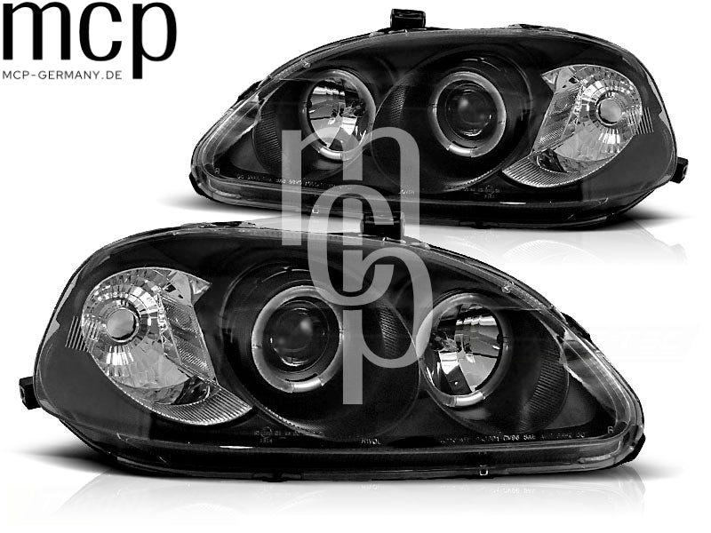 Angel Eyes Scheinwerfer Set für Honda Civic 2D/3D/4D (1999 bis 2001) in Schwarz