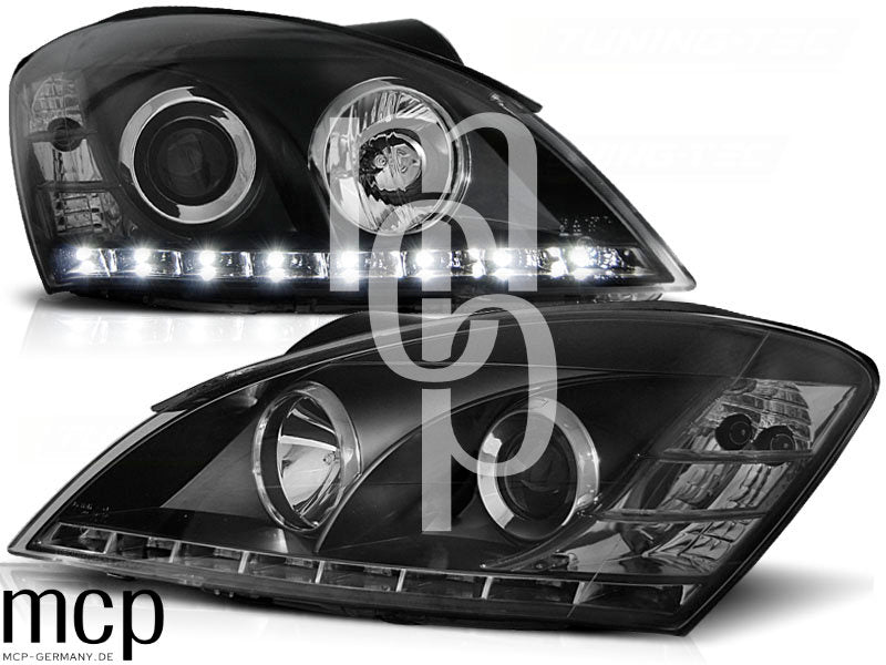 Scheinwerfer Set für Kia Ceed I (09/2006 bis 08/2009) in Schwarz mit LED Standlicht – Ansicht 1