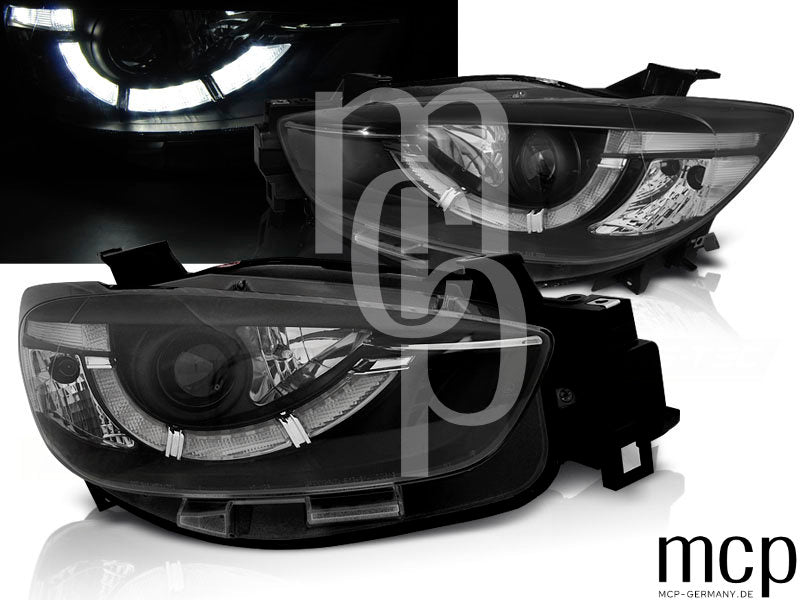 Scheinwerfer Set für Mazda CX5 (2011 bis 2015) in Schwarz mit LED Tagfahrlicht