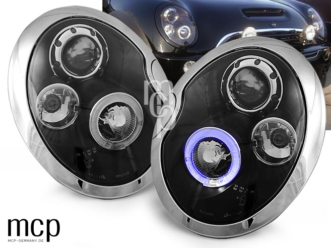 Angel Eyes Scheinwerfer Set für Mini Cooper (2001 bis 2004) in Schwarz – LPMC02 – Ansicht am Fahrzeug