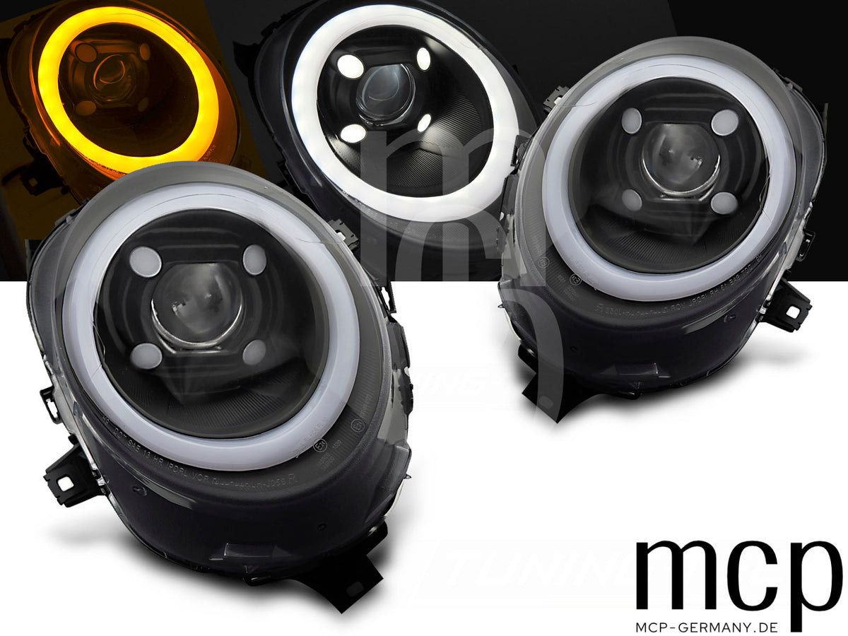 Scheinwerfer Set für Mini (Cooper) F55 / F56 / F57 (2014 bis 2017) in Schwarz mit LED Tagfahrlicht
