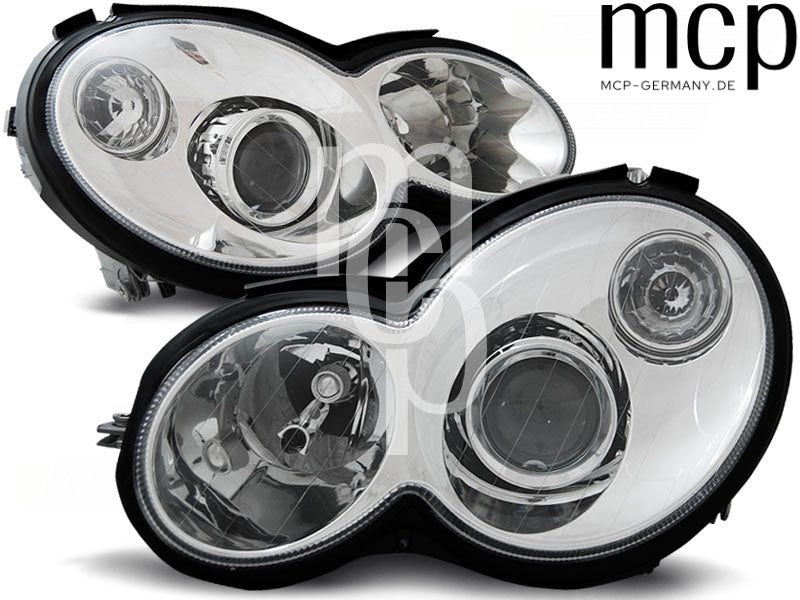 Scheinwerfer Set für Mercedes CL203 C-Klasse (2000 bis 2004) in Chrom