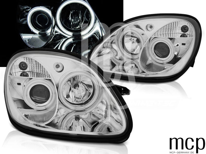 CCFL Angel Eyes Scheinwerfer Set für Mercedes R170 SLK (04/1996 bis 2004) in Chrom