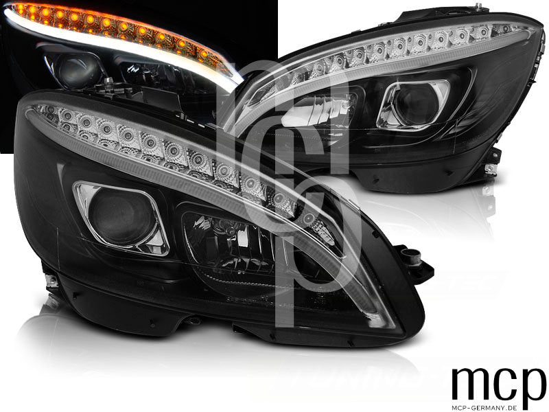 Scheinwerfer Set für Mercedes W204 (2007 bis 2010) in Schwarz