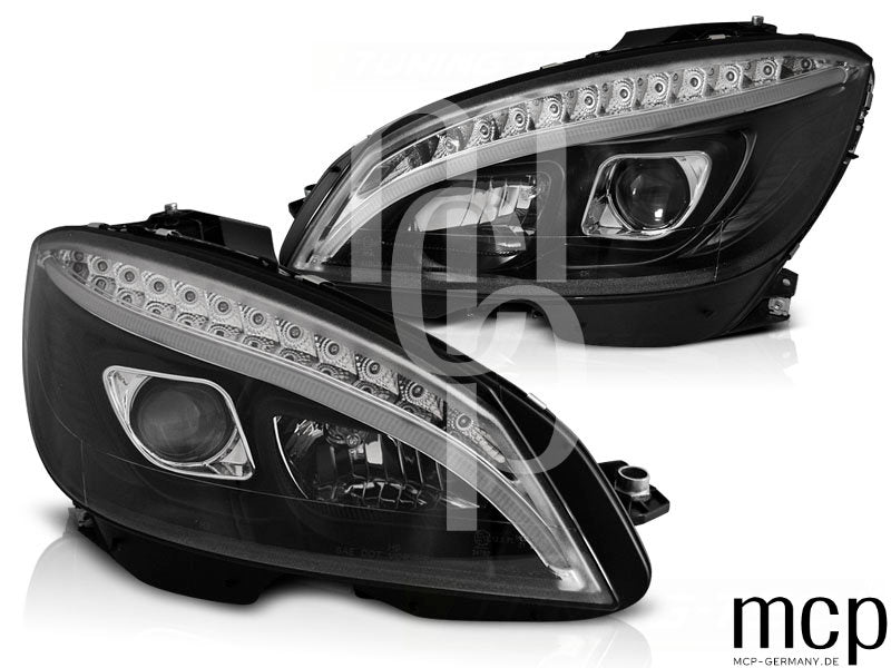 Scheinwerfer Set für Mercedes W204 (2007 bis 2010) in Schwarz