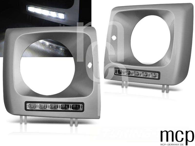 Scheinwerferrahmen Set für Mercedes W461,W463 (2001 bis 2012) in Silber mit LED Tagfahrlicht