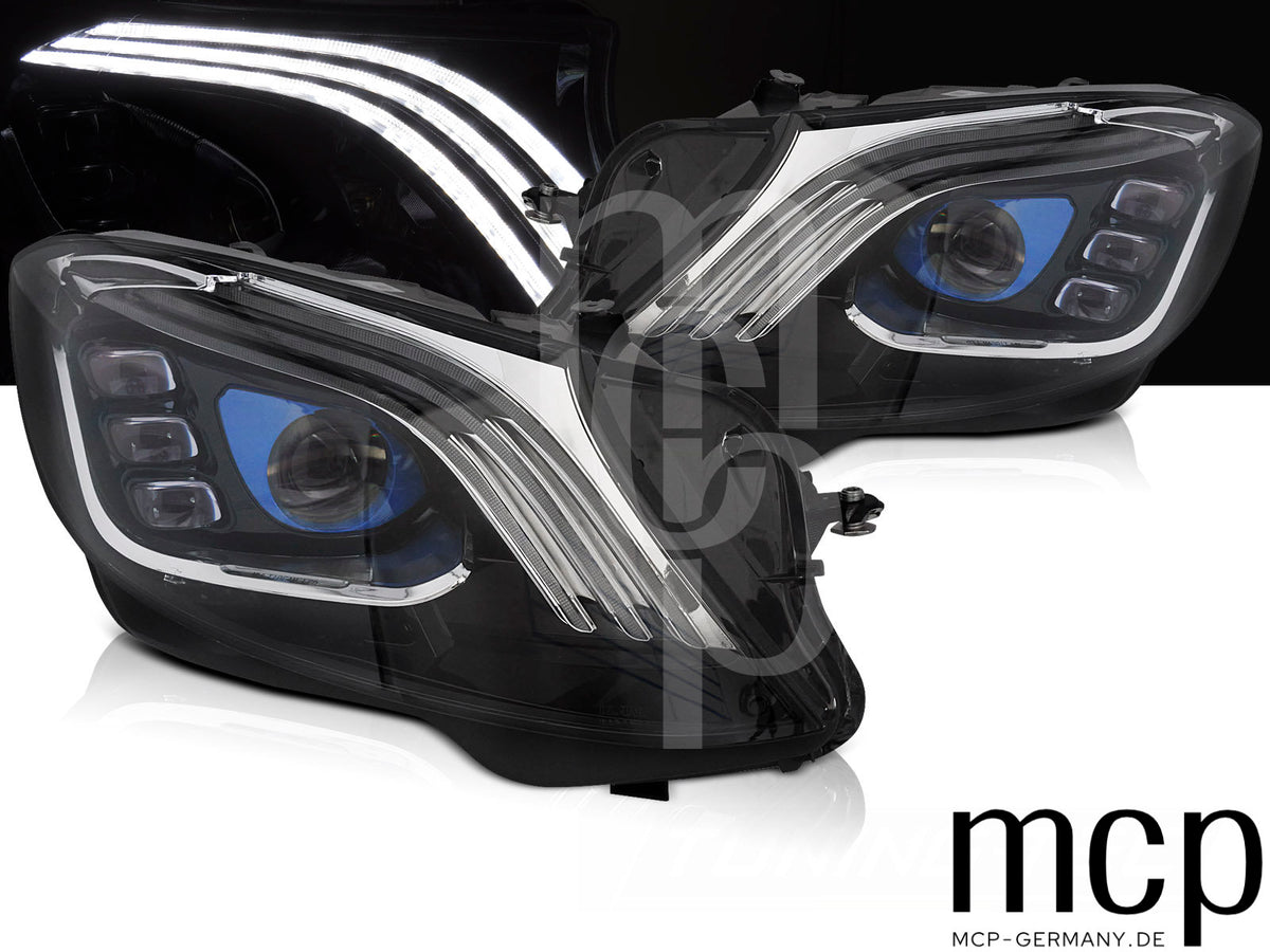 Voll LED Scheinwerfer Set für Mercedes S-Klasse W222 Limousine (2013 bis 2017) in Schwarz mit LED Tagfahrlicht