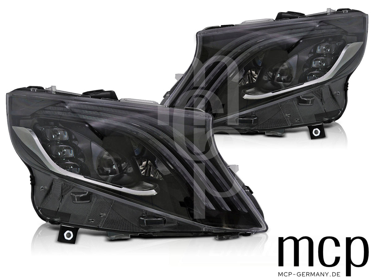 Voll LED Scheinwerfer Set für Mercedes V-Klasse / Vito W447 (2014 bis 2023) in Schwarz mit LED Tagfahrlicht
