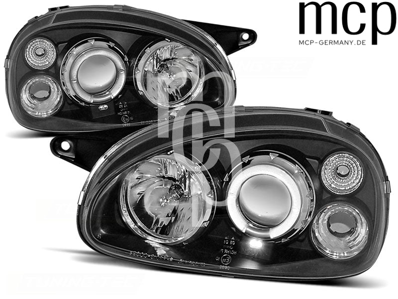 Angel Eyes Scheinwerfer Set für Opel Corsa B (02/1993 bis 10/2000) in Schwarz