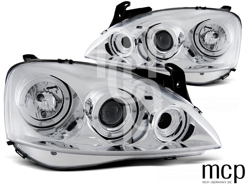 Angel Eyes Scheinwerfer Set für Opel Corsa C (11/2000 bis 09/2006) in Chrom