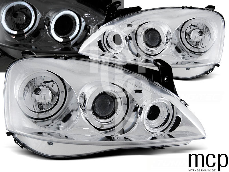 Angel Eyes Scheinwerfer Set für Opel Corsa C (11/2000 bis 09/2006) in Chrom