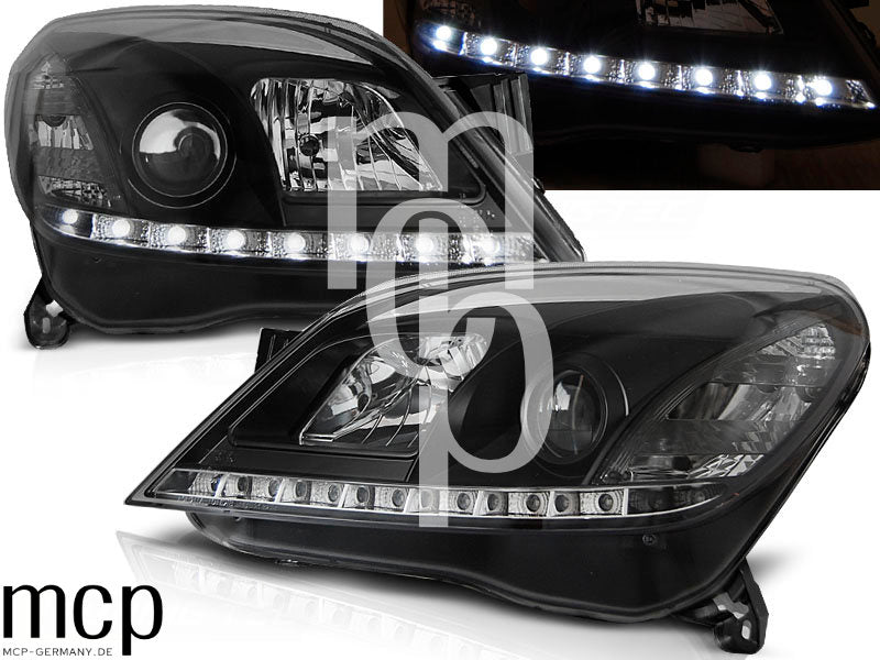 LED Tagfahrlicht Scheinwerfer Set für Opel Astra H (03/2004 bis 2009) in Schwarz