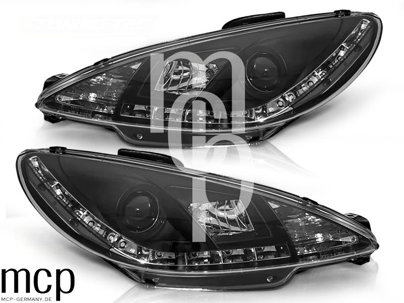Scheinwerfer Set für Peugeot 206 (10/1998 bis 2002) in Schwarz
