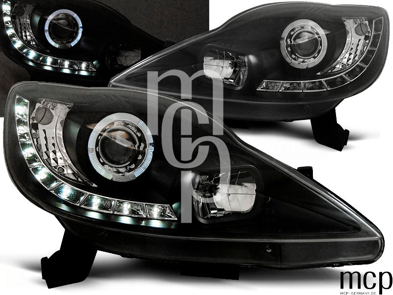 Angel Eyes Scheinwerfer Set für Peugeot 107 (2005 bis 2011) in Schwarz