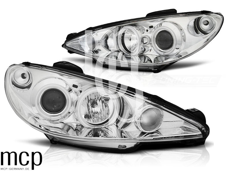 CCFL Angel Eyes Scheinwerfer Set für Peugeot 206 (ab 2002) in Chrom