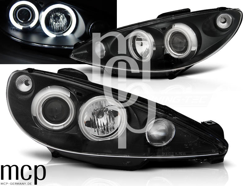 CCFL Angel Eyes Scheinwerfer Set für Peugeot 206 (ab 2002) in Schwarz