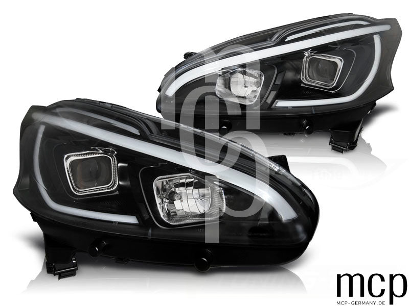 Scheinwerfer Set für Peugeot 208 (2012 bis 2015) in Schwarz mit LED Tagfahrlicht