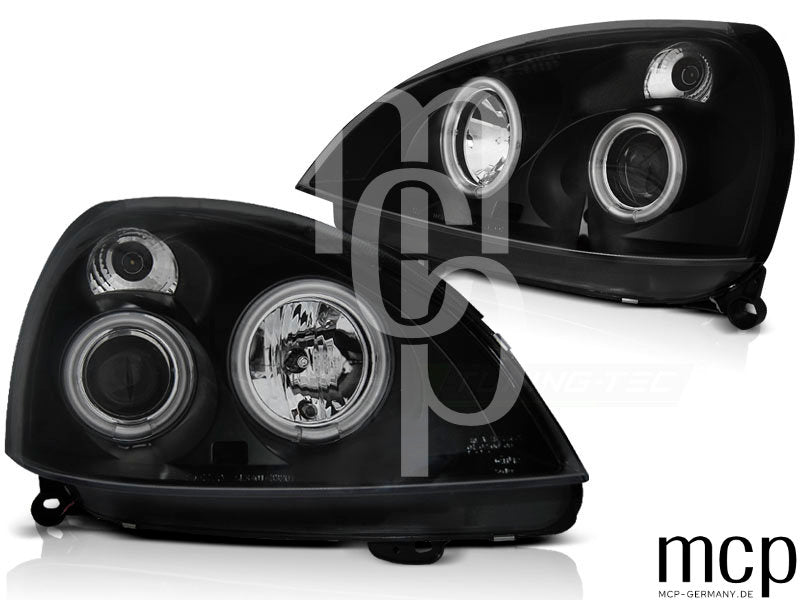 CCFL Angel Eyes Scheinwerfer Set für Renault Clio II (06/2001 bis 09/2005) in Schwarz