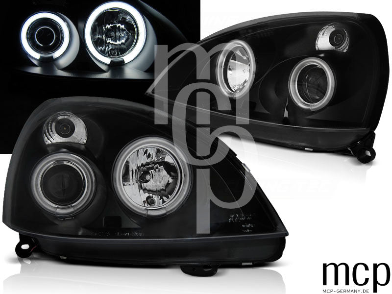 CCFL Angel Eyes Scheinwerfer Set für Renault Clio II (06/2001 bis 09/2005) in Schwarz