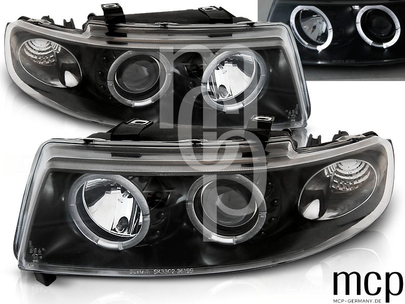 Angel Eyes Scheinwerfer Set für Seat Leon / Toledo (04/1999 bis 08/2004) in Schwarz