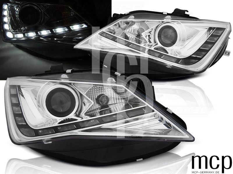 Scheinwerfer Set für Seat Ibiza 6J (2012 bis 2015) in Chrom mit LED Tagfahrlicht