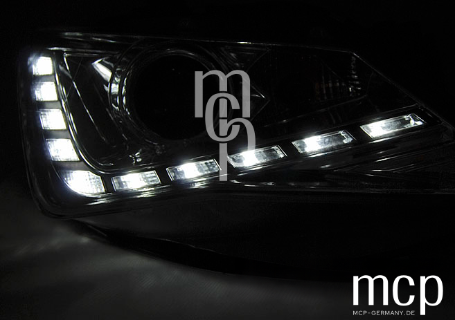 Scheinwerfer Set für Seat Ibiza 6J (2012 bis 2015) in Chrom mit LED Tagfahrlicht – Ansicht 2