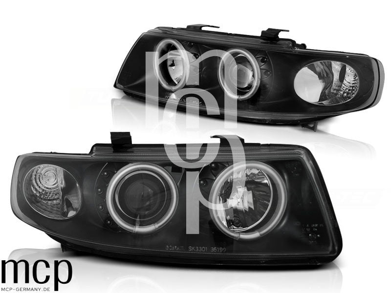 CCFL Angel Eyes Scheinwerfer Set für Seat Leon / Toledo (04/1999 bis 08/2004) in Schwarz