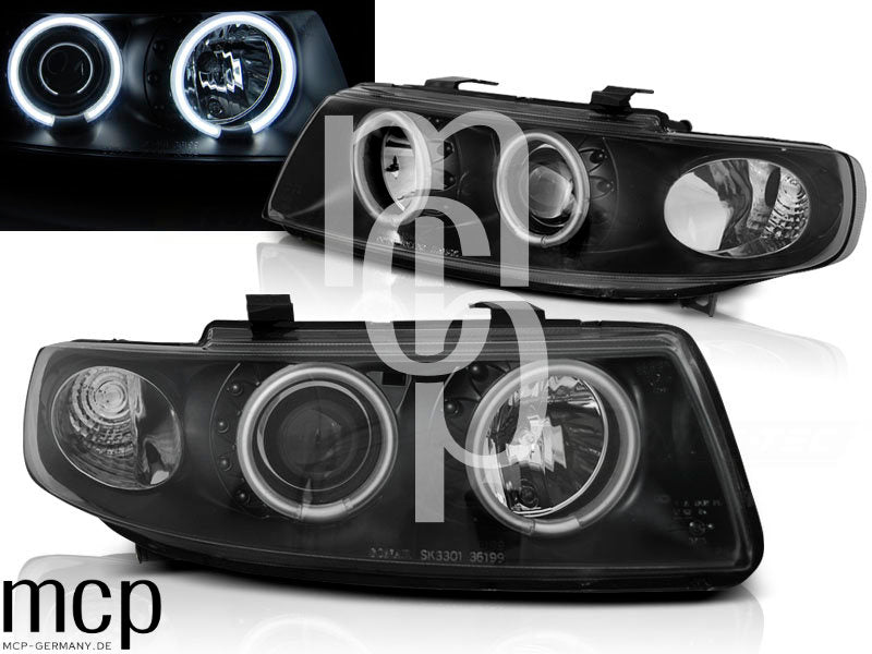 CCFL Angel Eyes Scheinwerfer Set für Seat Leon / Toledo (04/1999 bis 08/2004) in Schwarz
