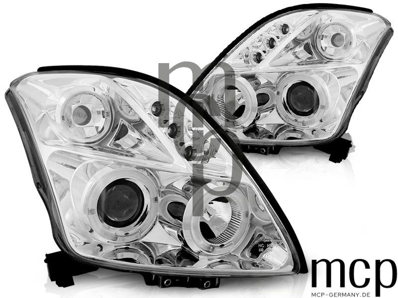 Angel Eyes Scheinwerfer Set für Suzuki Swift (05/2005 bis 2010) in Chrom – 2