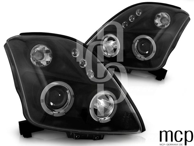 Angel Eyes Scheinwerfer Set für Suzuki Swift (05/2005 bis 2010) in Schwarz