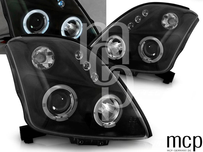 Angel Eyes Scheinwerfer Set für Suzuki Swift (05/2005 bis 2010) in Schwarz