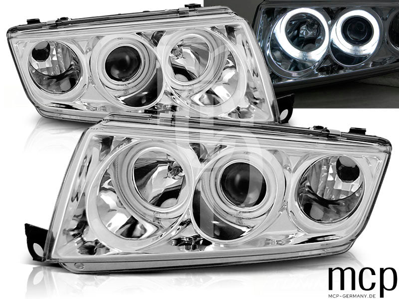 CCFL Angel Eyes Scheinwerfer Set für Skoda Fabia I (1999 bis 2008) in Chrom