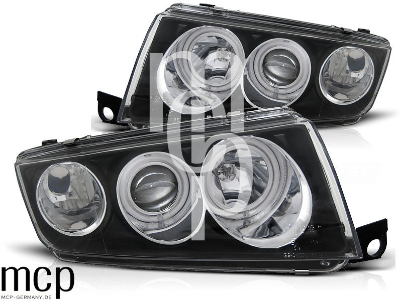 CCFL Angel Eyes Scheinwerfer Set für Skoda Fabia I (12/1999 bis 2008) in Schwarz