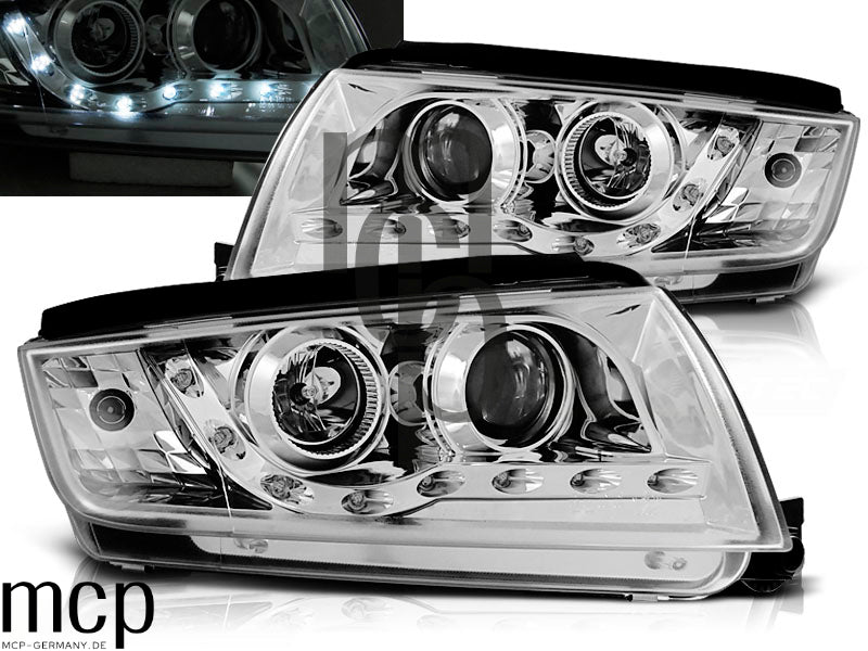Scheinwerfer Set für Skoda Fabia (12/1999 bis 2008) in Chrom