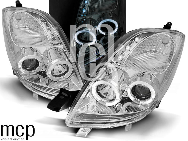 Angel Eyes Scheinwerfer Set für Toyota Yaris (2006 bis 2009) in Chrom