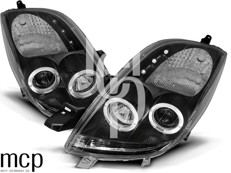 Angel Eyes Scheinwerfer Set für Toyota Yaris (2006 bis 2009) in Schwarz – 2