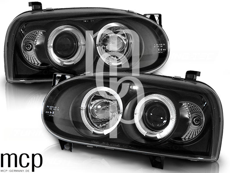 Angel Eyes Scheinwerfer Set für VW Golf 3 (09/1991 bis 08/1997) in Schwarz
