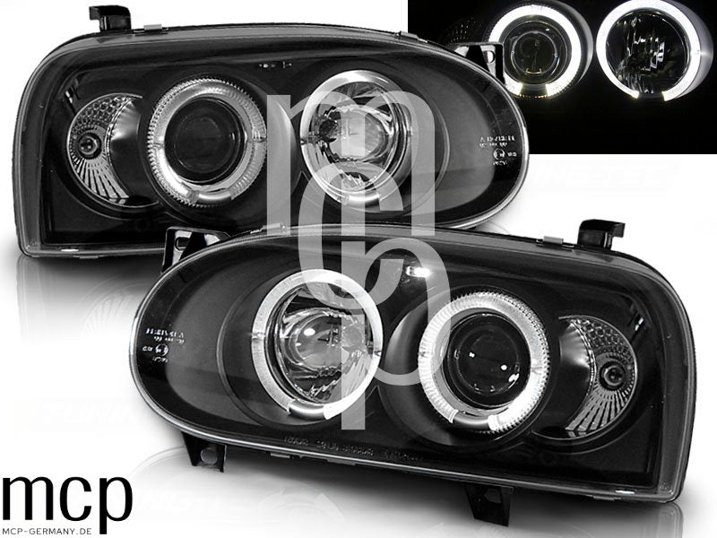 Angel Eyes Scheinwerfer Set für VW Golf 3 (09/1991 bis 08/1997) in Schwarz