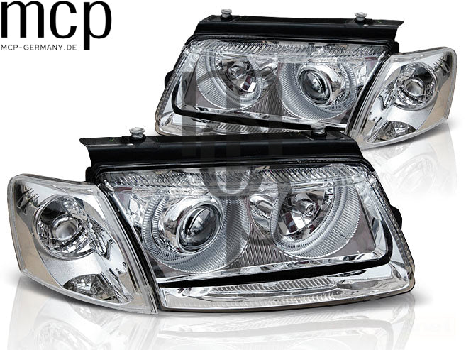 Angel Eyes Scheinwerfer Set für VW Passat B5 3B (11/1996 bis 08/2000) in Chrom