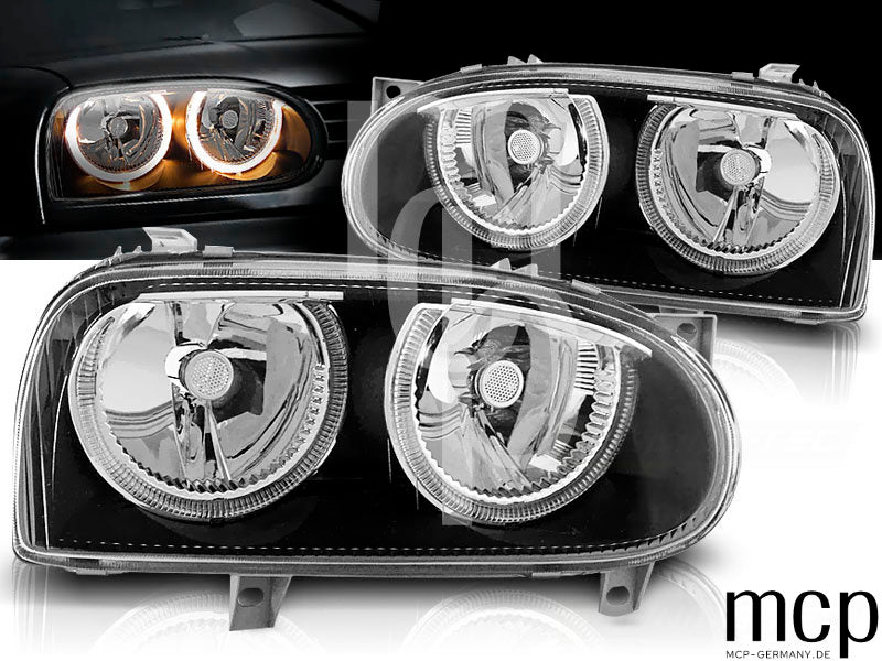 Angel Eyes Scheinwerfer Set für VW Golf 3 (09/1991 bis 08/1997) in Schwarz