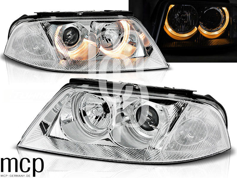 Angel Eyes Scheinwerfer Set für VW Passat 3BG B5 FL (09/2000 bis 03/2005) in Chrom