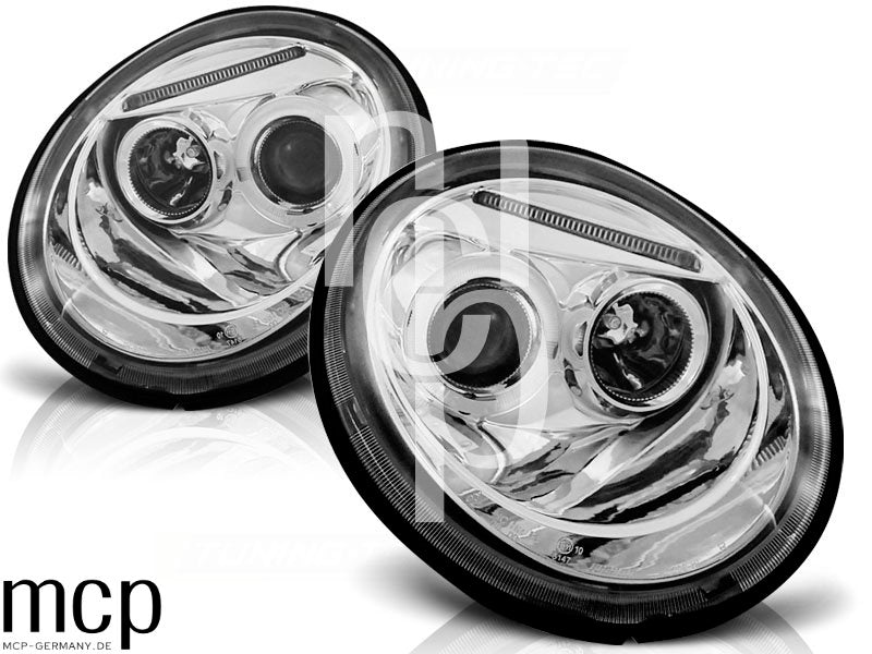 Angel Eyes Scheinwerfer Set für VW NEW Beetle (10/1998 bis 05/2005) in Chrom