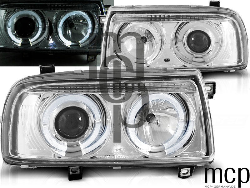 Angel Eyes Scheinwerfer Set für VW Vento (01/1992 bis 08/1998) in Chrom