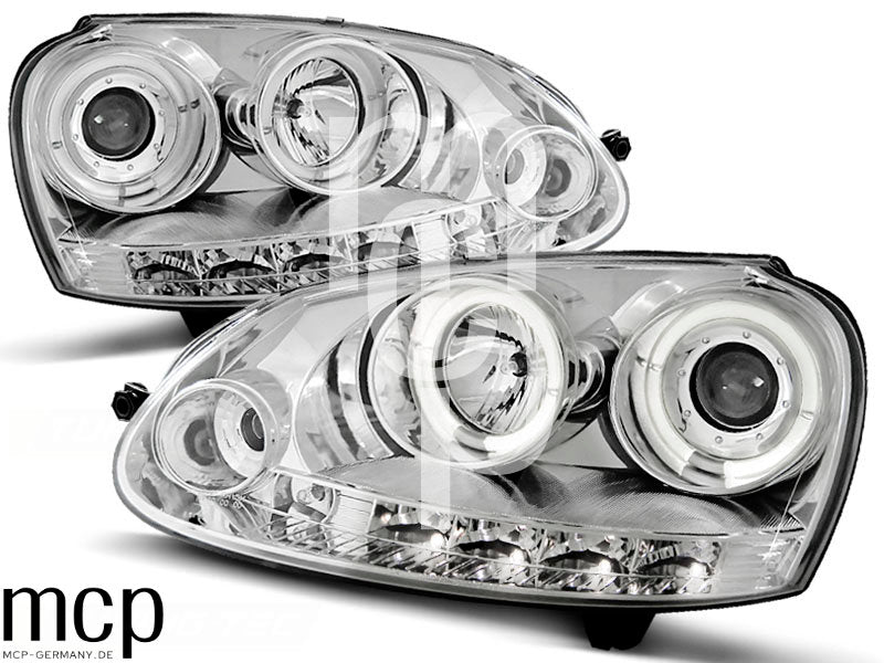 Angel Eyes Scheinwerfer Set für VW Golf 5 (10/2003 bis 2009) in Chrom