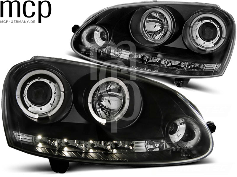 Angel Eyes Scheinwerfer Set für VW Golf 5 (10/2003 bis 2009) in Schwarz