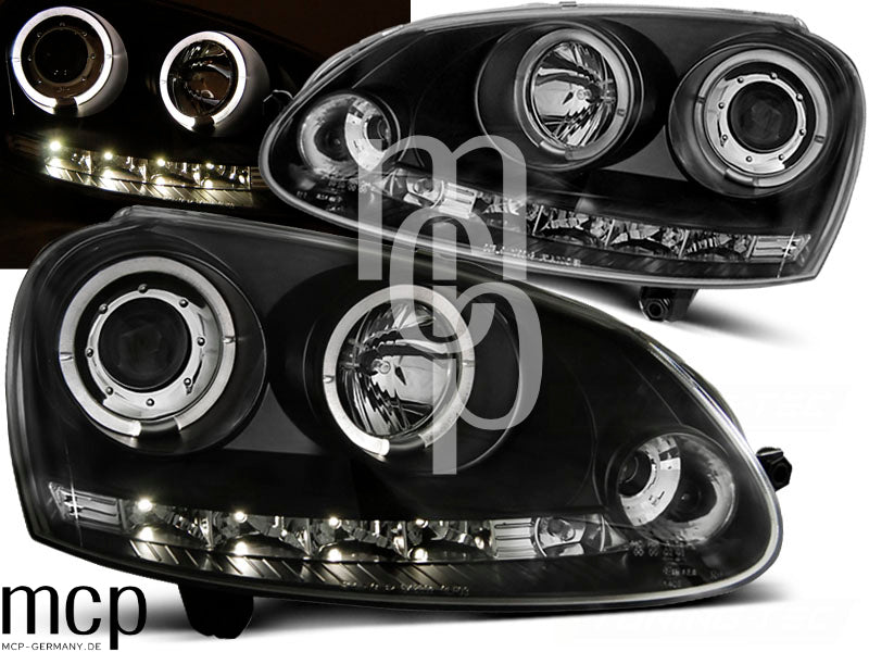 Angel Eyes Scheinwerfer Set für VW Golf 5 (10/2003 bis 2009) in Schwarz