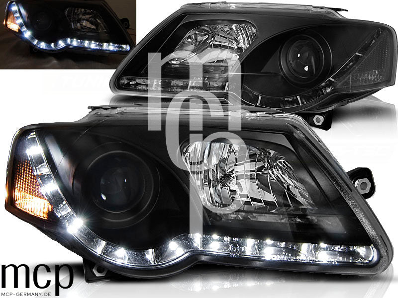 Scheinwerfer Set für VW Passat B6 3C (03/2005 bis 2010) in Schwarz mit LED Standlicht – Ansicht 2