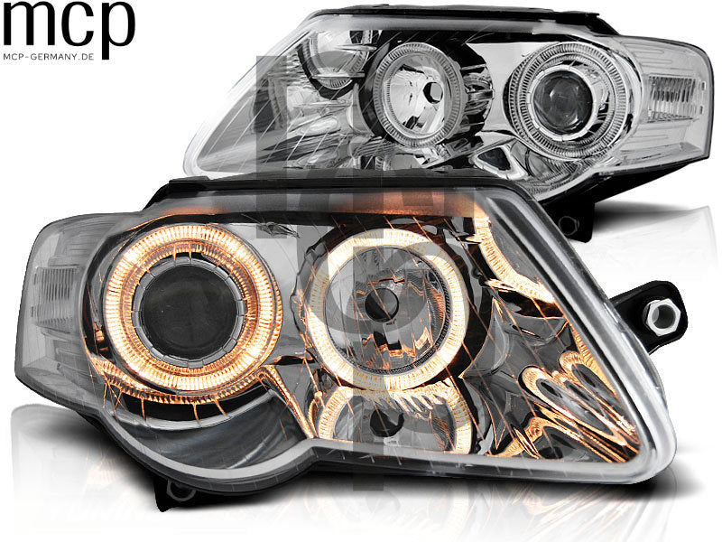 Angel Eyes Scheinwerfer Set für VW Passat B6 3C (03/2005 bis 2010) in Chrom